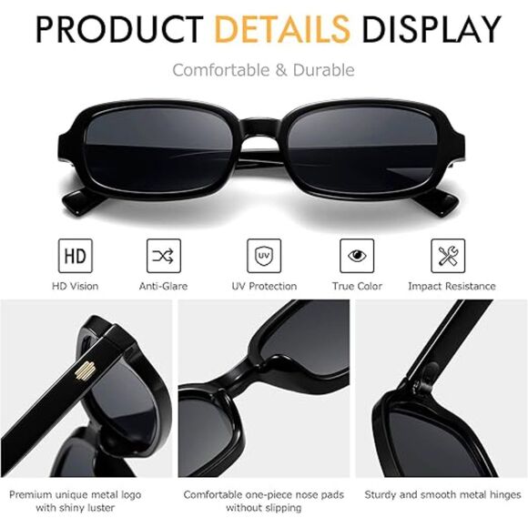 Trendy Retro 90s Small Square Rectangle Sunglasses for Women UV400 Protection - Picture 3 of 6